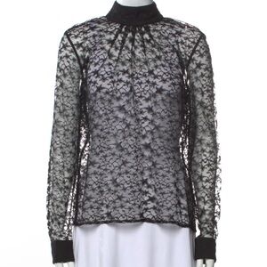 Fleur Du Mal black lace high neck blouse pleated front and cuffed sleeve